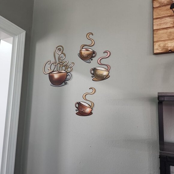 NEW  4 Pieces Metal Coffee Cup Wall Decor Coffee Bar Decor Coffee Decor Cafe - Picture 9 of 9